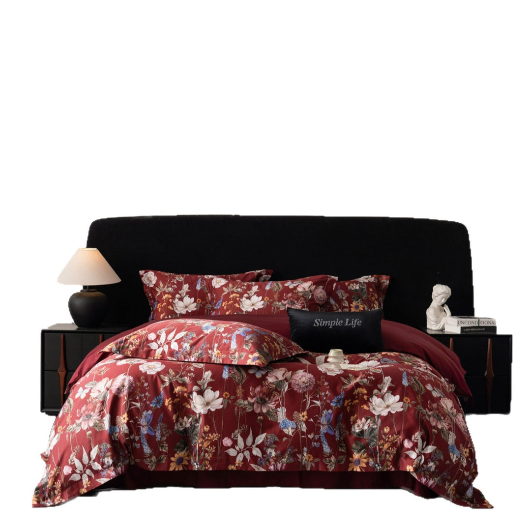 Meadow-Print Cotton Sateen Duvet Cover Set with Reversible Solid Back & Euro Shams