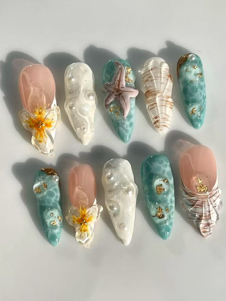 Ocean-Inspired 3D Decorative Press-On Nail Set Stornfield