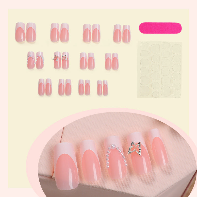 Artistic Press-On Nail Art Set with Butterfly and Gem Accents Stornfield