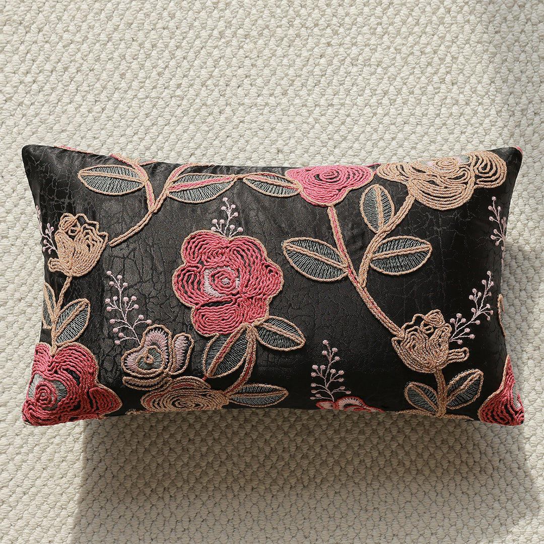 Exquisite decorative pillow with floral embroidery design