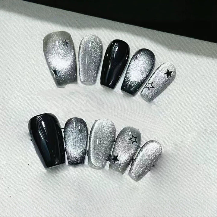 Glittery Star-Pattern Press-On Nail Art Set Stornfield