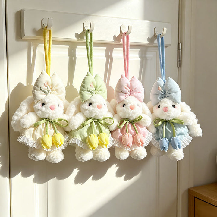Plush Bunny Bag Charm Keychain with Decorative Bow and Floral Dress Stornfield