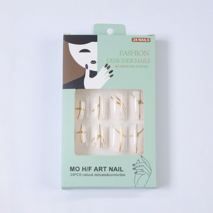 Artificial nails with elegant golden line pattern Stornfield
