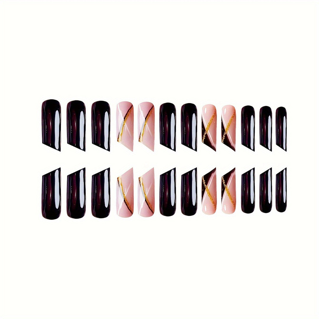 Elegant Stiletto Nail Enhancements with Golden Accents Stornfield