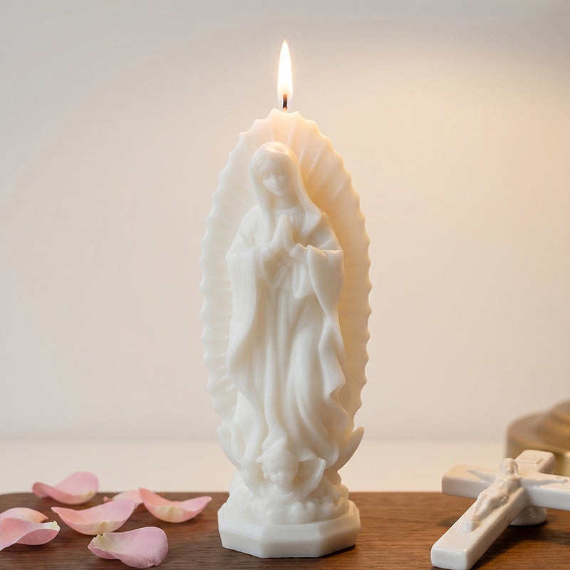Hand-Poured Sculpted Marian Devotional Prayer Candle