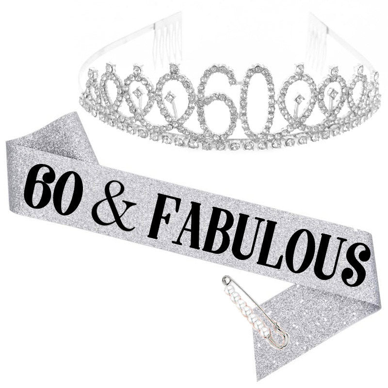 Ladies Crystal Birthday Tiara and Sash Set Stornfield