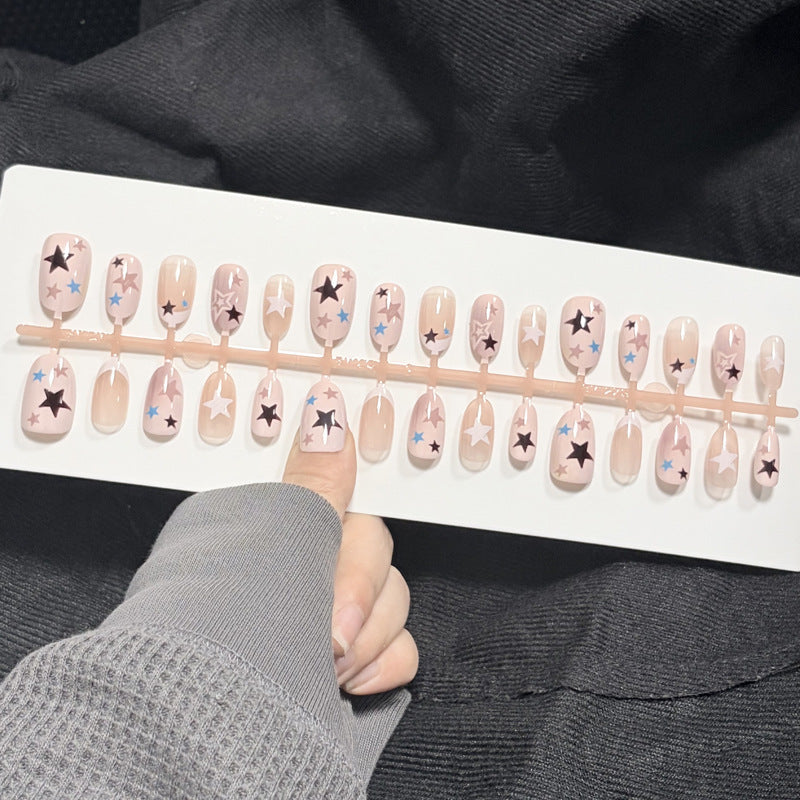 Artistic Press-On Nail Set with Star Designs Stornfield