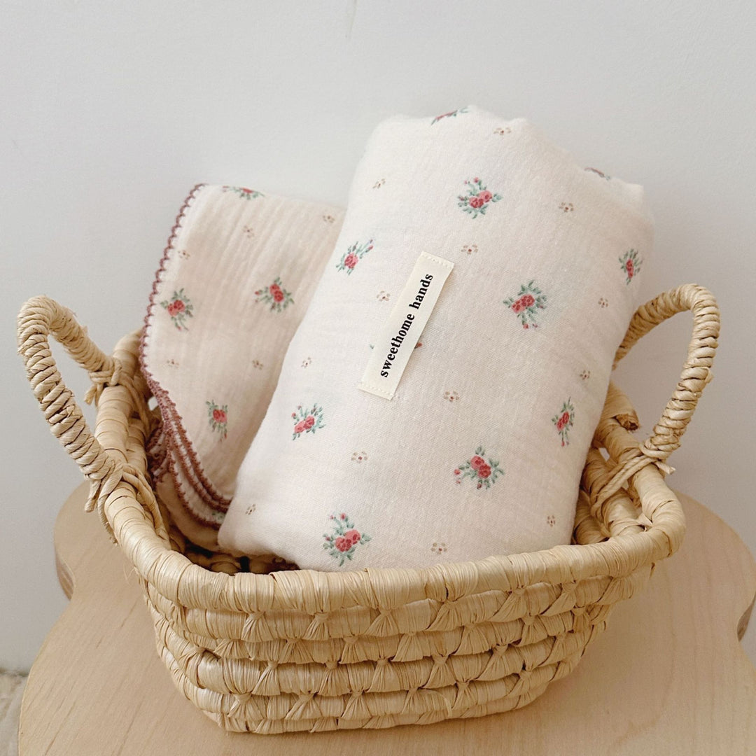 Unisex Muslin Blanket with delicate floral design and elegant ruffles Stornfield