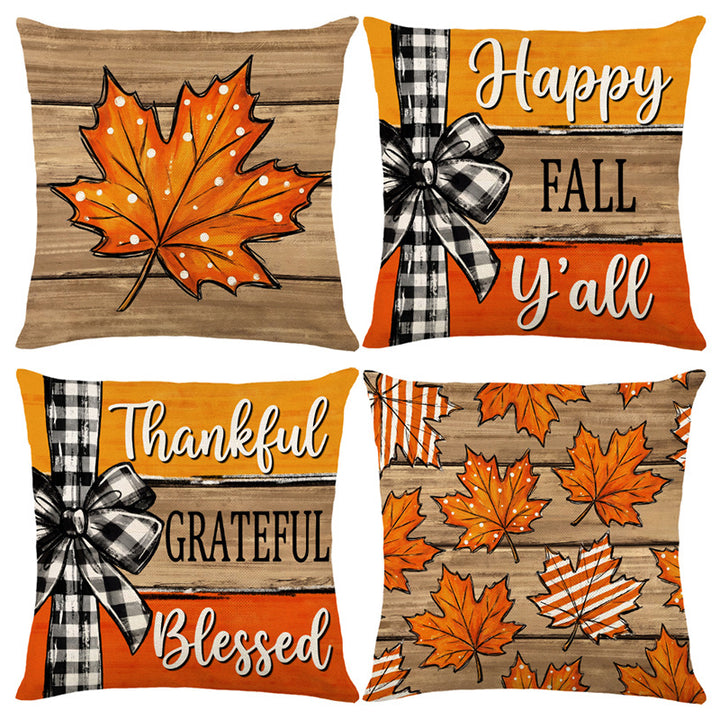 Decorative Harvest-Themed Throw Pillow Covers with Linen Texture