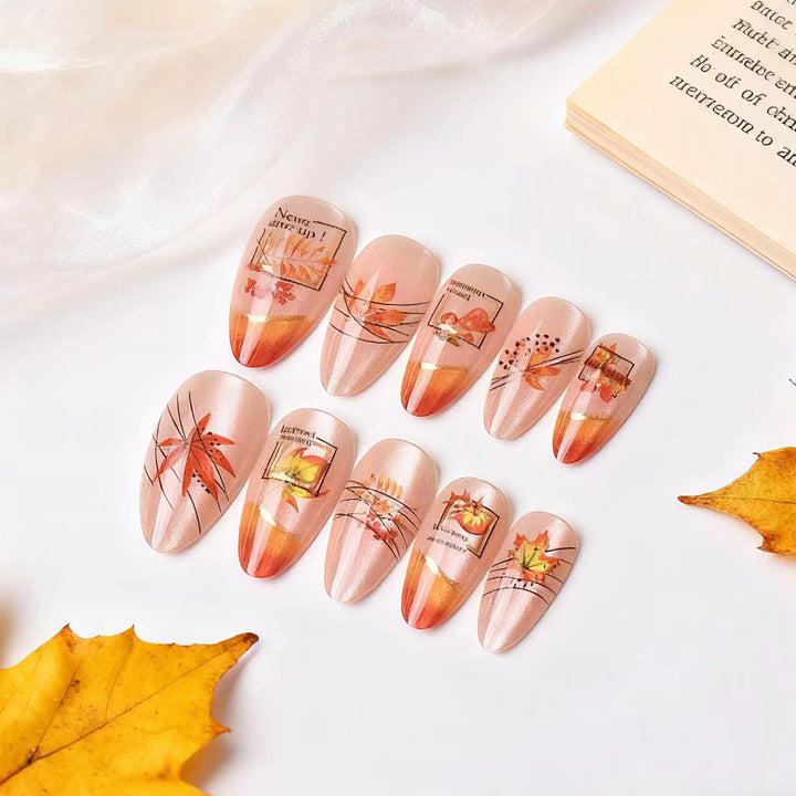 Autumn-Themed Decorative Press-On Nail Art Stornfield