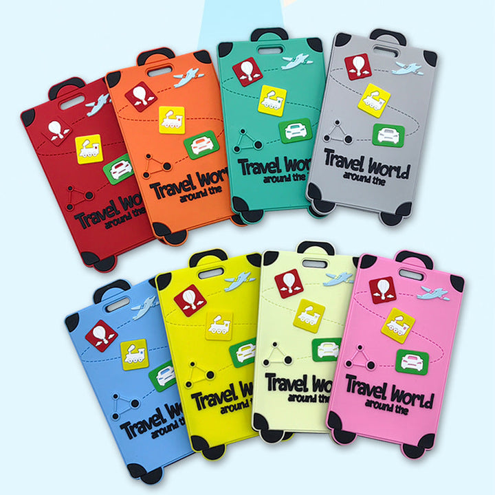 playful silicone luggage tag with clear ID window and embossed travel icons Stornfield