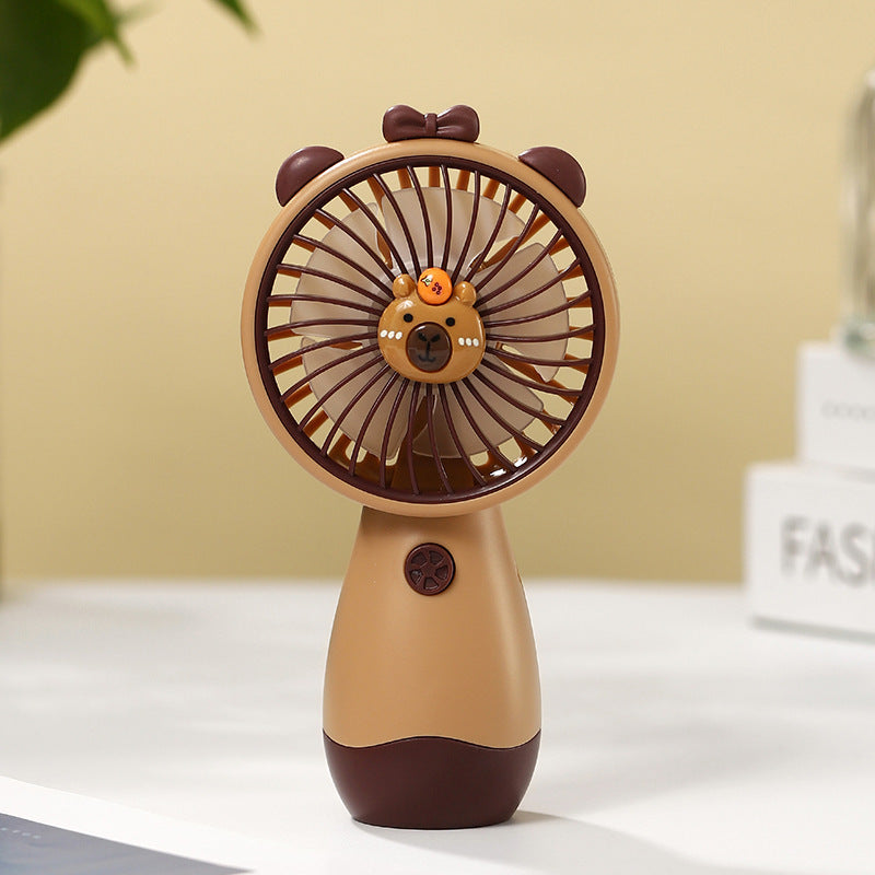 Unisex portable rechargeable handheld fan with cute animal head, soft propeller blades and transparent bead container Stornfield