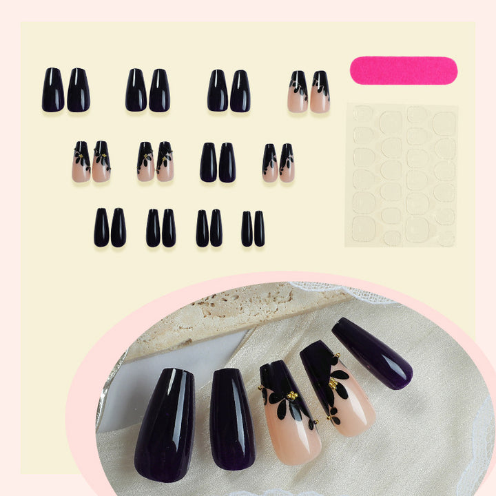 Decorative Press-On Nail Set with Elegant Leaf Designs Stornfield