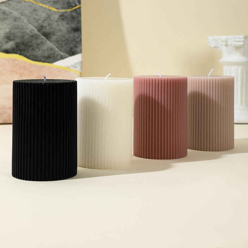 Vertical-Fluted Unscented Pillar Candle with Clean-Burn Soy-Blend Wax and Cotton Wick