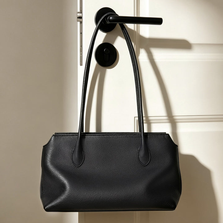 Slim Rectangular Pebbled Tote with Extended Shoulder Straps