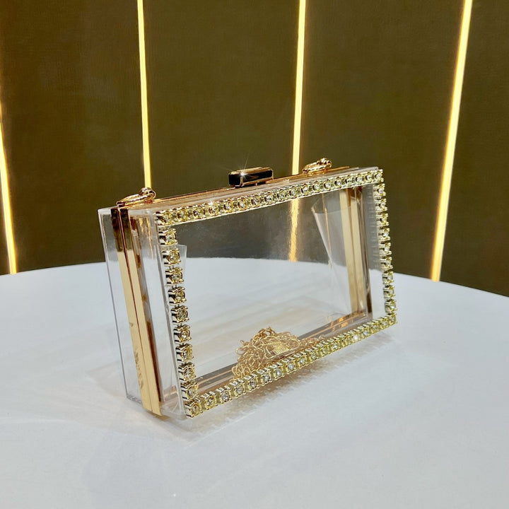 Crystal-Accented Clear Evening Clutch