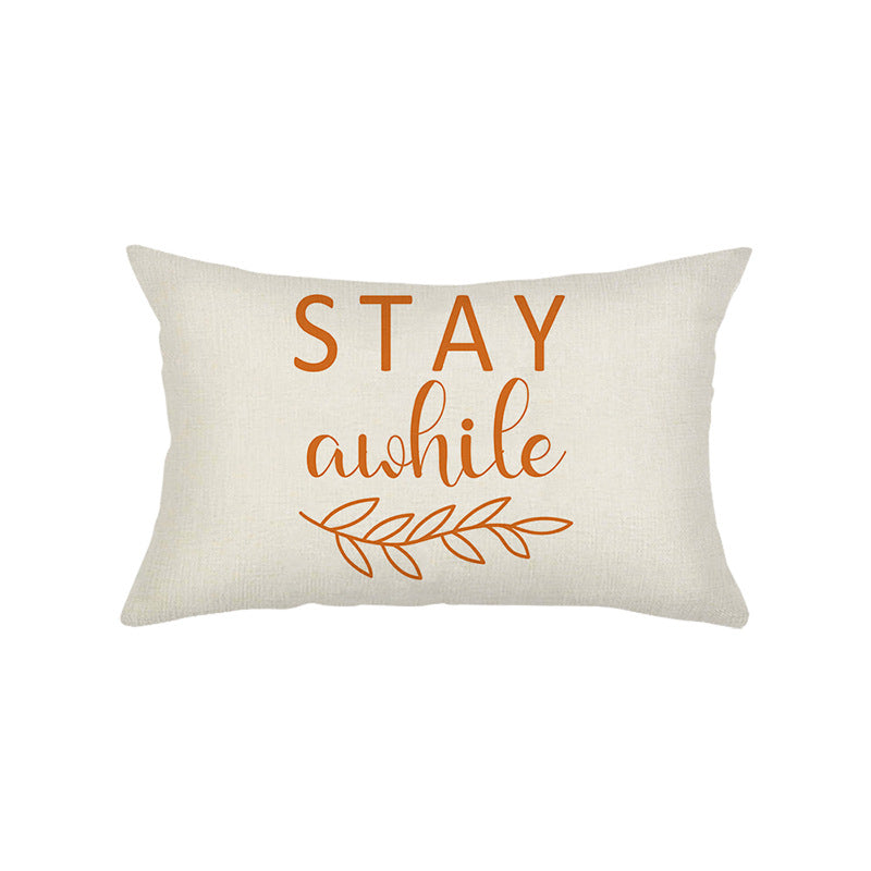 Rectangular Linen-Texture Lumbar Throw Pillow Cover with 'Home Sweet Home' Script & Hidden Zipper