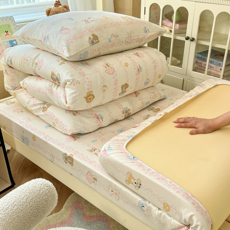 Floral Cotton Sateen Bedding Set with Quilted Duvet Pillow and Memory Foam Topper