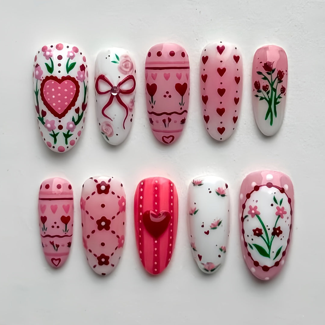 Romantic Floral Themed Press-On Nail Art Stornfield