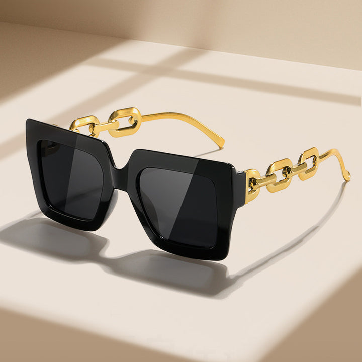 Women's fashionable sunglasses with unique rectangular frame and chain details Stornfield