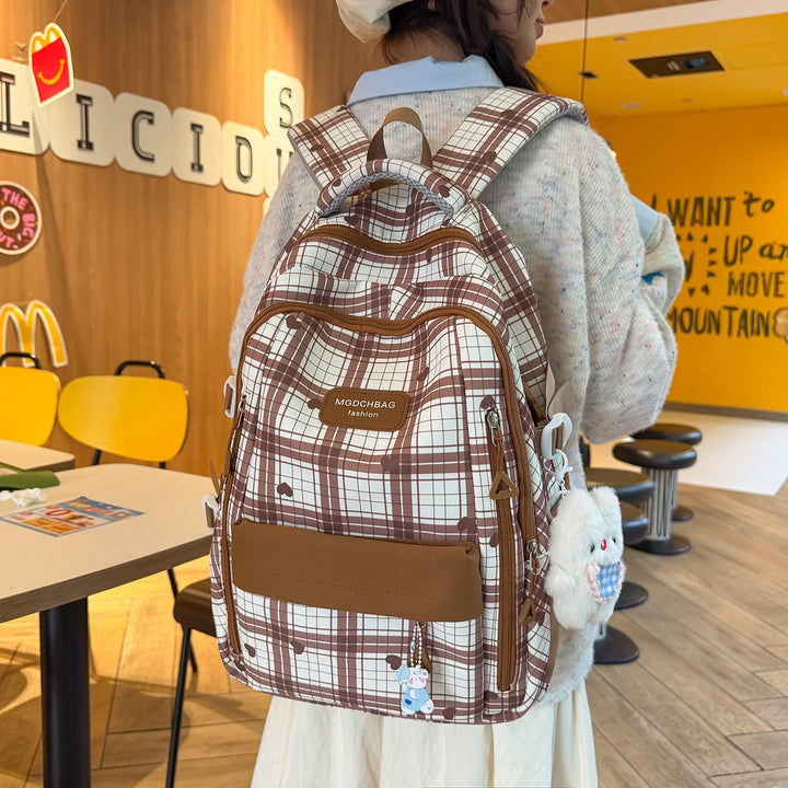 Stylish Checked Backpack with Heart Accents Stornfield