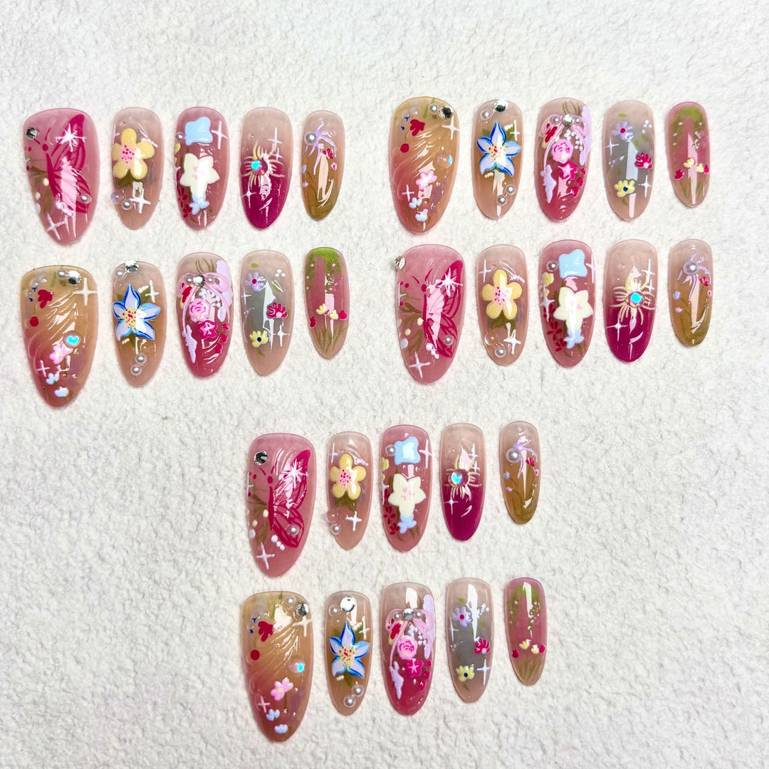 Artistic Floral Press-On Nail Set