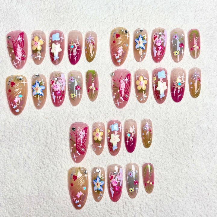 Artistic Floral Press-On Nail Set