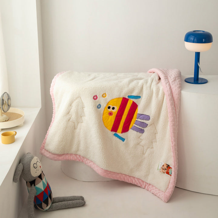 Plush Sherpa Blanket with Embroidered Lion Applique