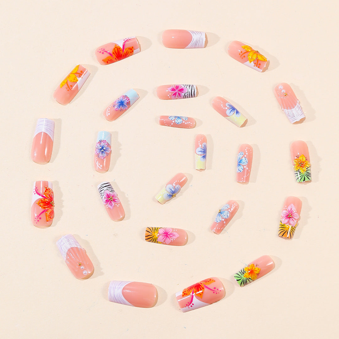 Tropical Floral Acrylic Nail Art Extensions Stornfield