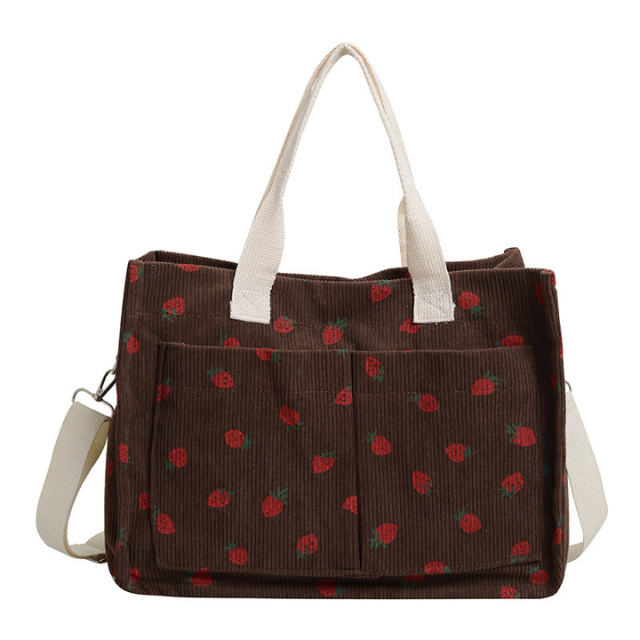 WoStylish Multi-Pocket Strawberry Print Canvas Tote Bag Stornfield