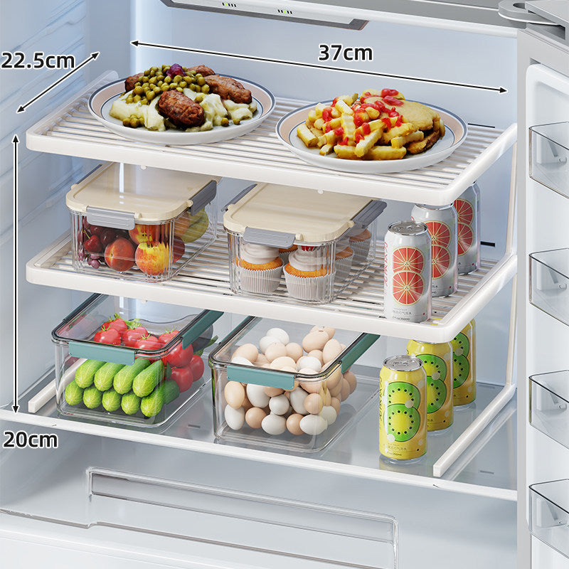 Two-Tier Adjustable Refrigerator Shelf Riser and Fridge Organizer