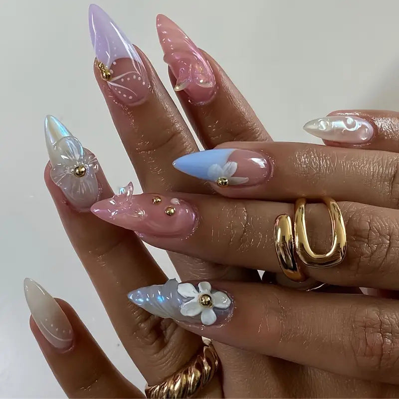 Artistic 3D Shell-Inspired Press-On Nail Art Stornfield