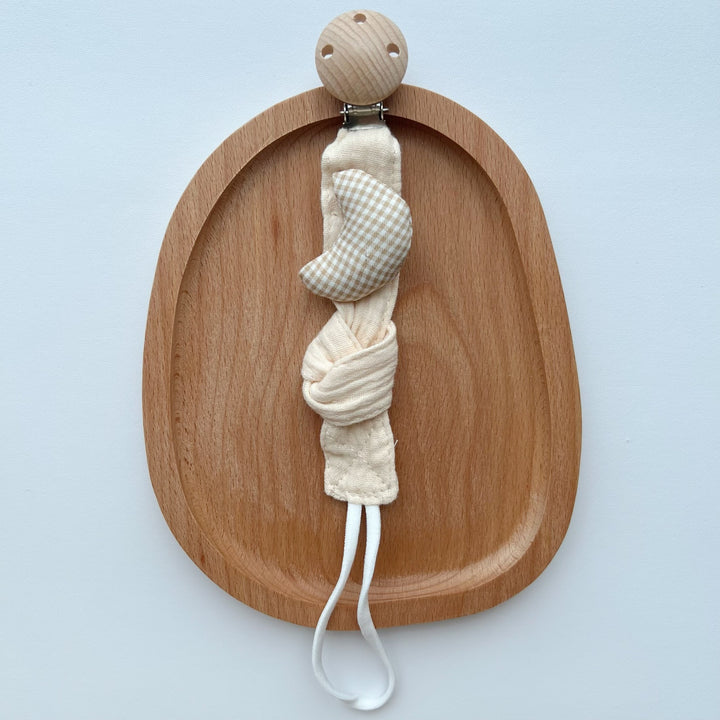 Wooden Clip Fox Plush Pacifier Holder with Knotted Muslin Strap