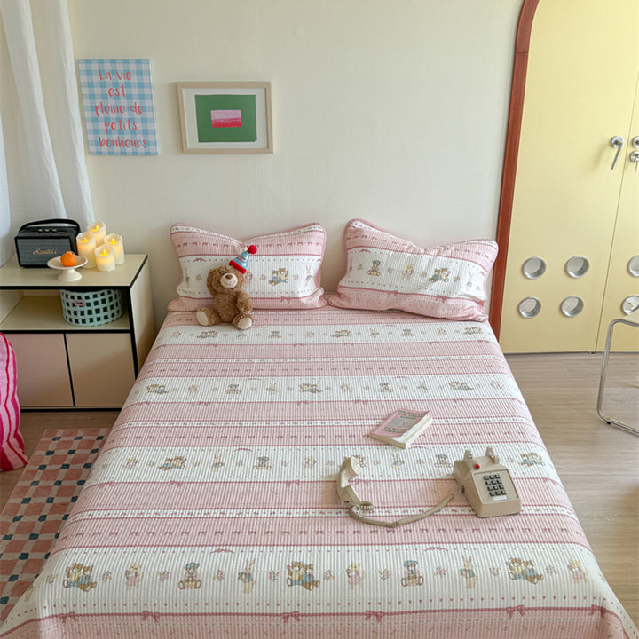 Lightweight Cotton Kantha-Style Reversible Coverlet and Piped Pillow Sham Set