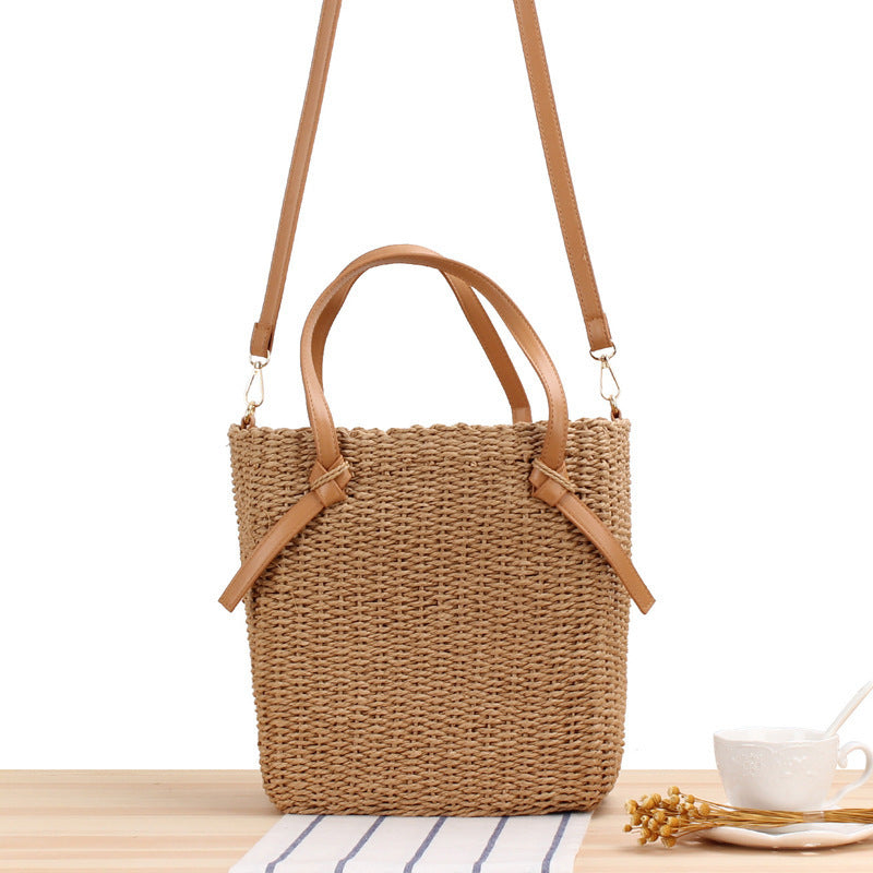 Handbag Made of Braided Natural Material with Removable Leather Handles Stornfield