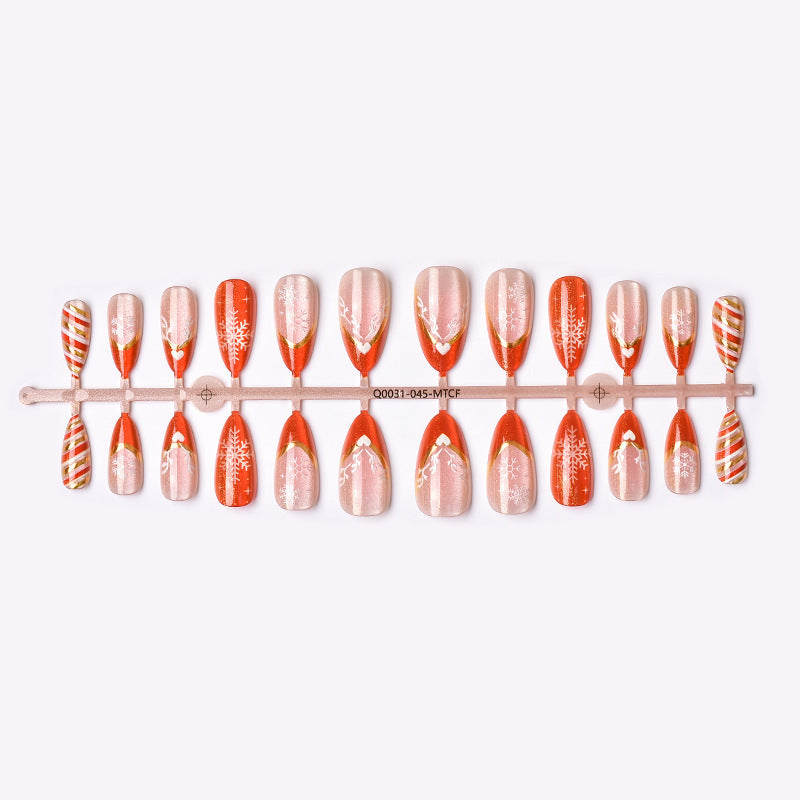 Festive Holiday Press-On Nail Art Set with Snowflake and Heart Designs Stornfield