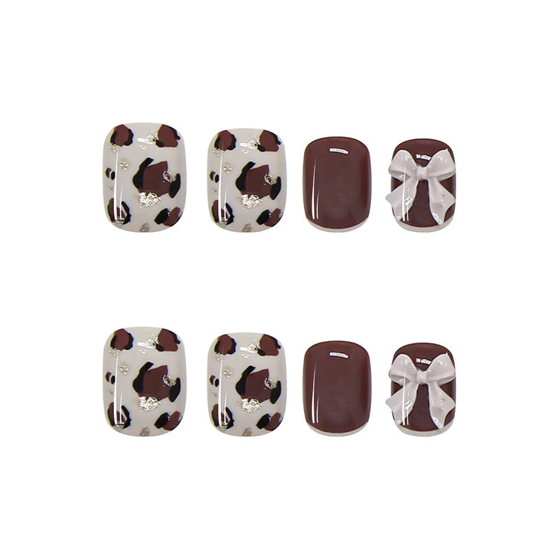 Decorative Press-On Nail Art Set with Bow and Leopard Patterns
