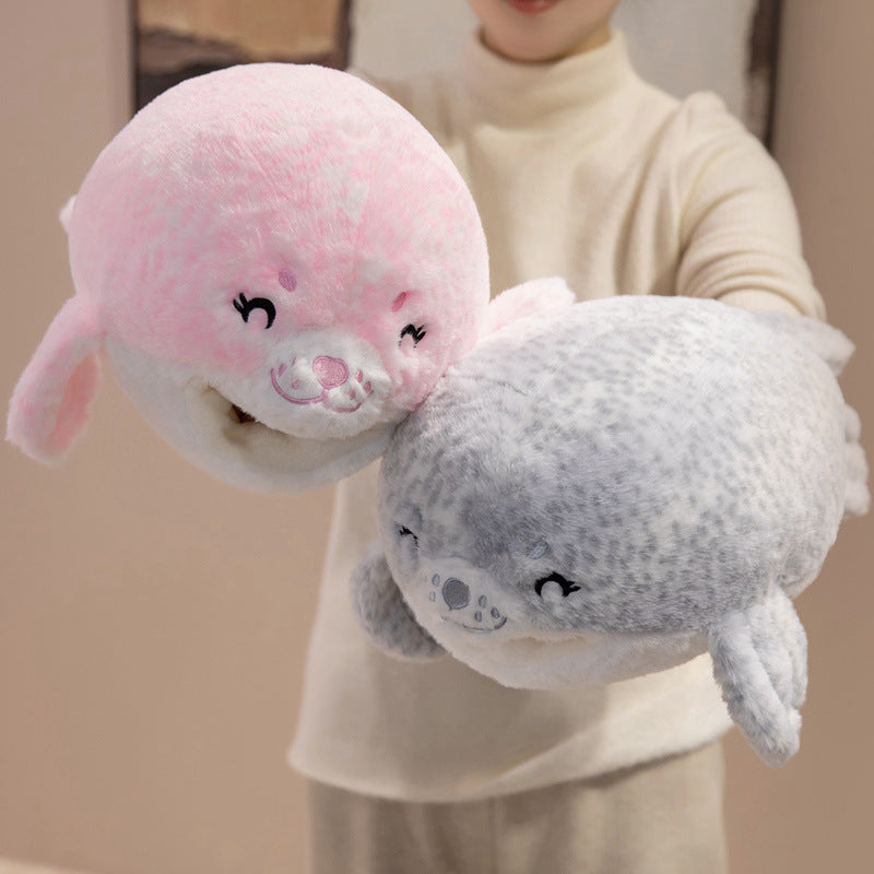 Plush Seal Cuddle Pillow with Embroidered Face and Side Flippers Stornfield