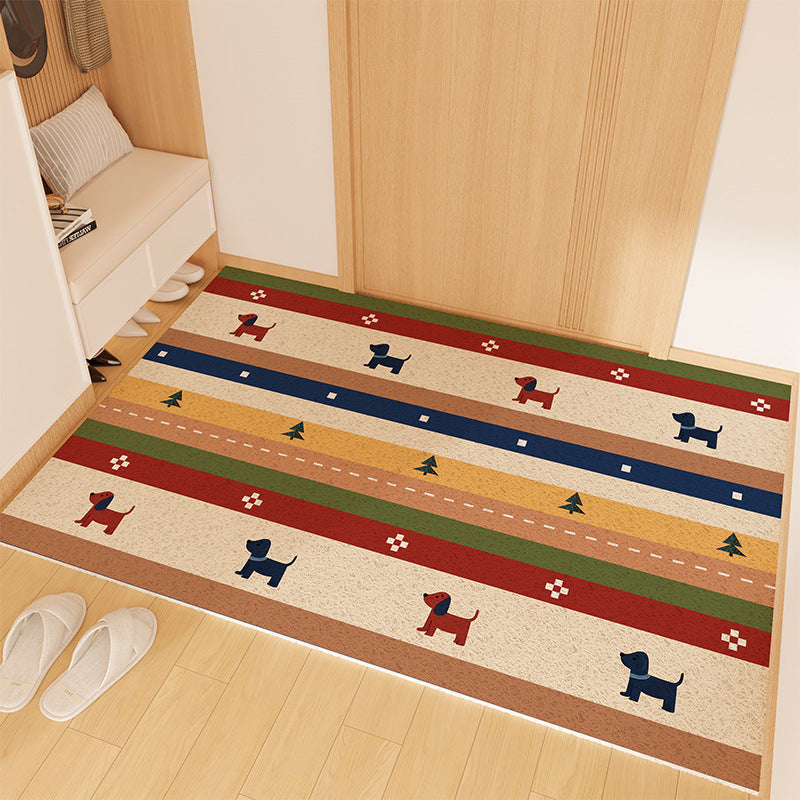 Playful Striped Dog Print Welcome Mat Stornfield