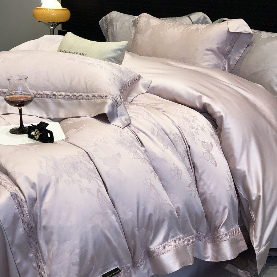 Luxury Satin Jacquard Duvet Cover Set with Embroidered Pillow Shams