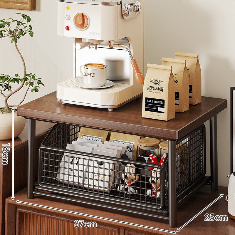 Compact Countertop Appliance Stand with Sliding Metal Mesh Drawer Organizer