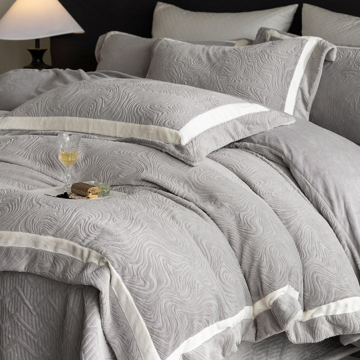Embroidered Cotton Sateen Duvet Cover Set with Pintuck Panels and Pillow Shams