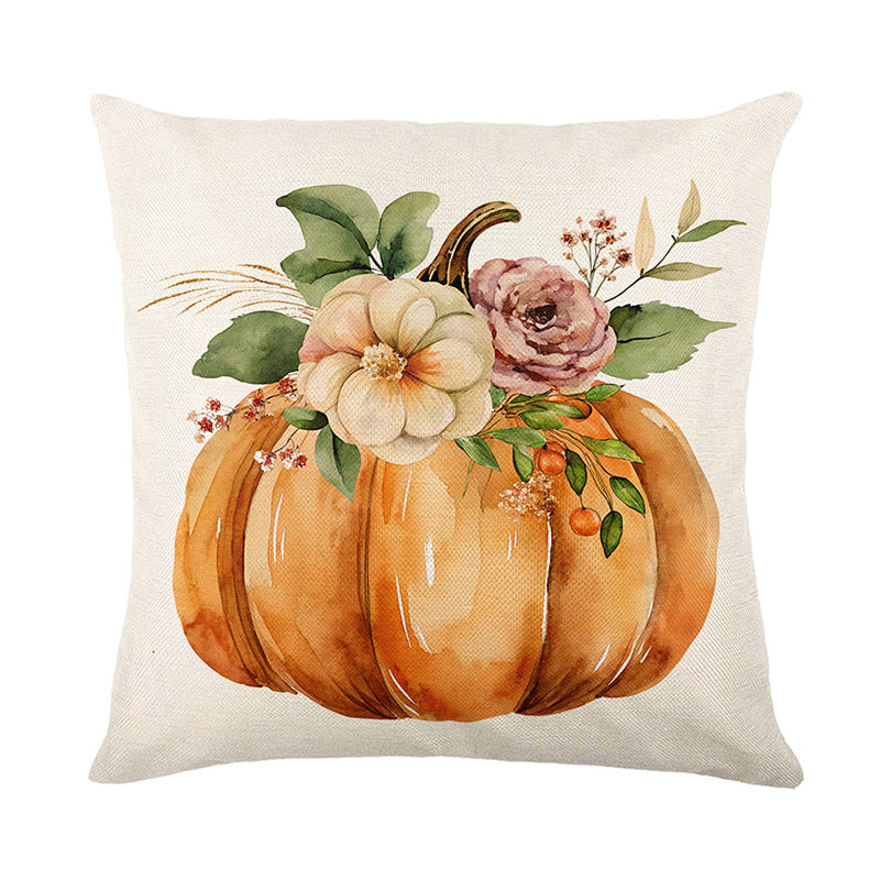 Autumn Watercolor Floral Cotton-Linen Throw Pillow Cover with Script 'Fall'