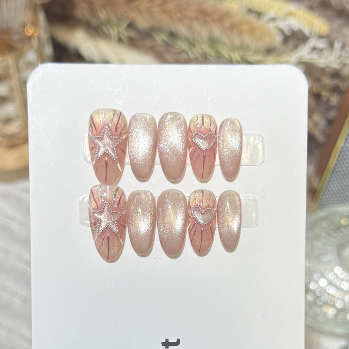 Fashionable Press-On Nail Set with Glamorous Star and Heart Designs Stornfield