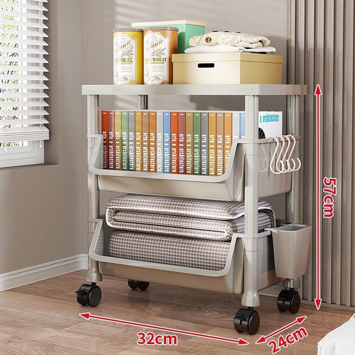 Compact Two-Tier Rolling Utility Cart with Deep Removable Plastic Bins