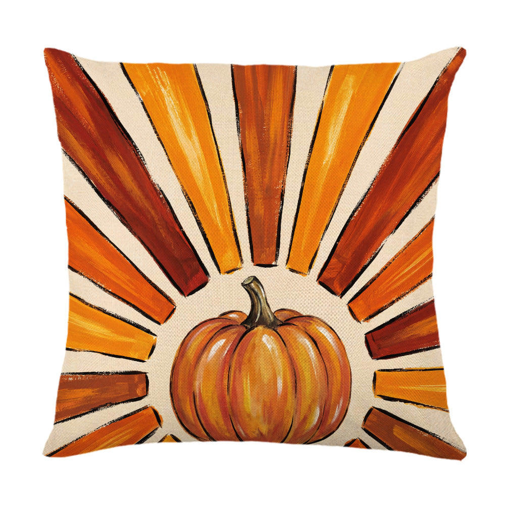 Decorative Autumn Basket Pumpkin Sunflower Square Pillow Cover with Hidden Zipper