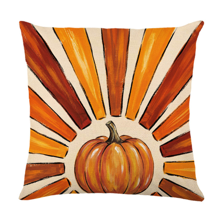 Decorative Autumn Basket Pumpkin Sunflower Square Pillow Cover with Hidden Zipper