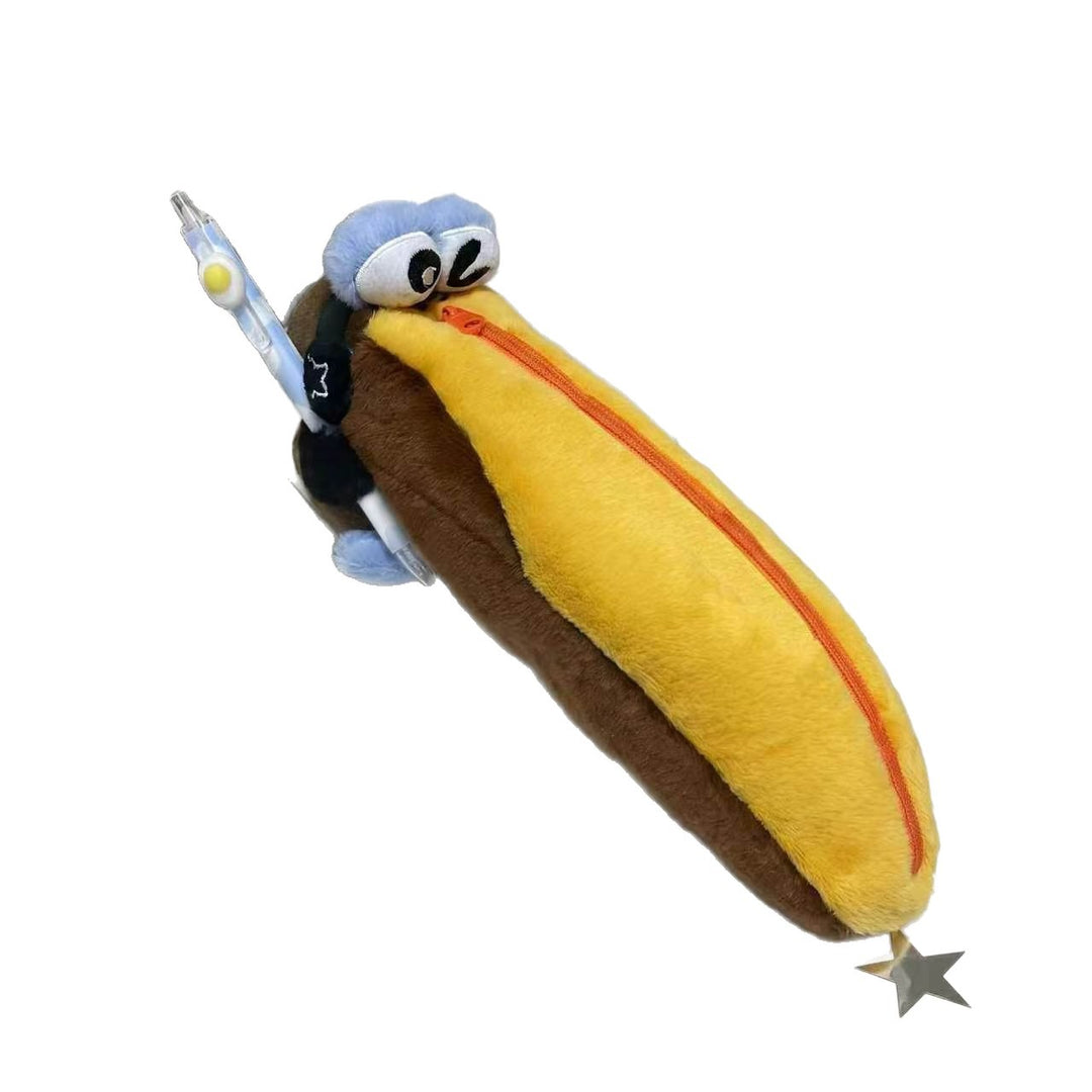 Plush Hot Dog-Shaped Pencil Case