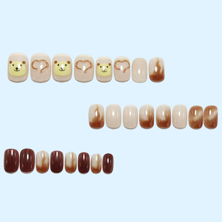 Artificial nails with cute bear design and elegant color gradients Stornfield