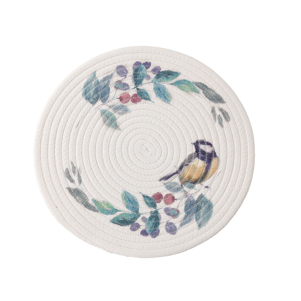 Round quilted table set placemat made of cotton blend with playful rhinoceros print